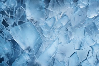 İşlenmiş mavi soğuk kırılan buz yüzeyi dokusu kolajı. Pankart, arkaplan veya 3B haritalama için doku