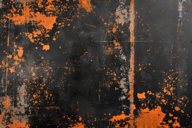 Siyah ve turuncu paslı metal yüzey fotoğrafı. Arkaplan veya haritalama için arkaplan dokusu