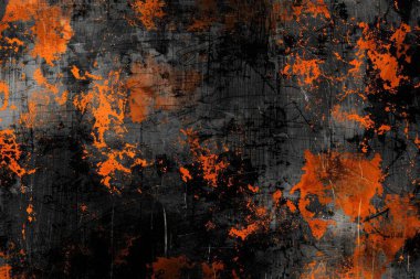 Siyah ve turuncu paslı metal yüzey fotoğrafı. Arkaplan veya haritalama için arkaplan dokusu