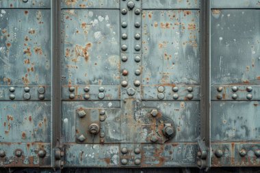 Pas metal duvarlı tren vagonunun yan görüntüsü. Yakından. Arkaplan veya haritalama için arkaplan dokusu