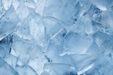 İşlenmiş mavi soğuk kırılan buz yüzeyi dokusu kolajı. Pankart, arkaplan veya 3B haritalama için doku