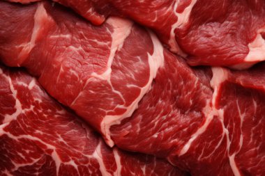 İşlenmiş taze çiğ et yüzey dokusu kolajı. Pankart, arkaplan veya 3B haritalama için doku