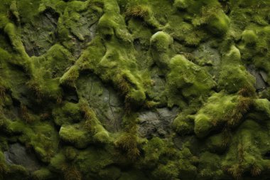 Yosunlu orman yüzey dokusunun işlenmiş kolajı. Pankart, arkaplan veya 3B haritalama için doku