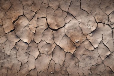 Çatlamış kil yüzey dokusunun işlenmiş kolajı. Pankart, arkaplan veya 3B haritalama için doku