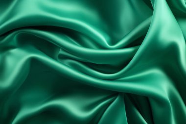 Zümrüt yeşili ipek yüzey dokusunun işlenmiş kolajı. Pankart, arkaplan veya 3B haritalama için doku