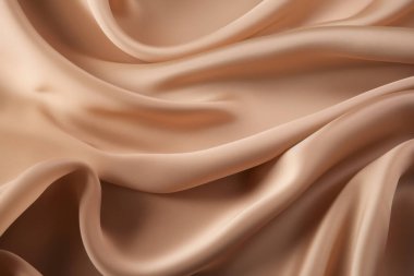 Yumuşak, zarif, açık bej, kahverengi, saten kumaş kumaş kumaştan işlenmiş bir kolaj. Pankart, arkaplan veya 3B haritalama için doku