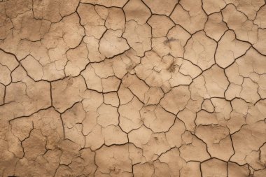 Kurumuş çatlamış toprak yüzey dokusunun işlenmiş kolajı. Pankart, arkaplan veya 3B haritalama için doku