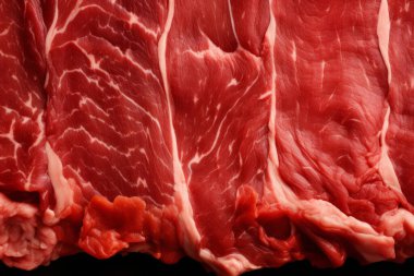 İşlenmiş taze çiğ et yüzey dokusu kolajı. Pankart, arkaplan veya 3B haritalama için doku