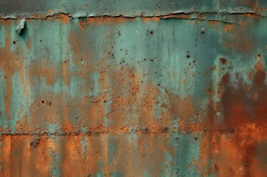 İşlenmiş grunge parçalı kolajı paslı, güpegündüz desenli metal. Pankart, arkaplan veya 3B haritalama için doku