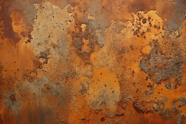 Eski paslı metal duvar yüzey dokusunun işlenmiş kolajı. Pankart, arkaplan veya 3B haritalama için doku