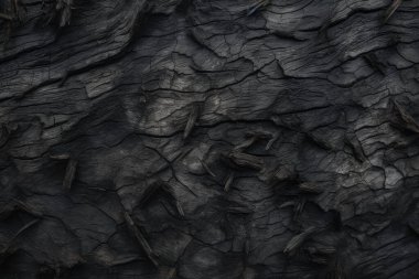 Eski siyah ağaç kabuğu yüzey dokusunun işlenmiş kolajı. Pankart, arkaplan veya 3B haritalama için doku