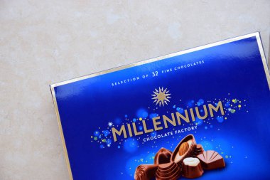 KHARKIV, UKRAINE - 2 Şubat 2024 Milenyum Çikolata Fabrikası Kutusu