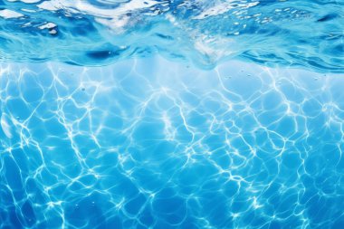 Güneş ışığında işlenmiş mavi su dalgaları dokusu kolajı. Pankart, arkaplan veya 3B haritalama için doku