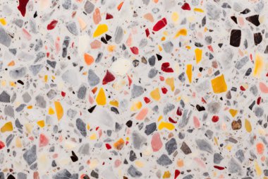 Terrazzo yüzey dokusunun işlenmiş kolajı. Pankart, arkaplan veya 3B haritalama için doku
