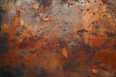 Gündüz vakti paslı metal yaprak dokusunun işlenmiş kolajı. Pankart, arkaplan veya 3B haritalama için doku