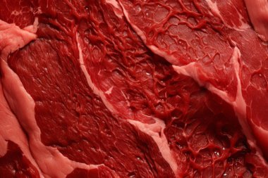 İşlenmiş taze çiğ et yüzey dokusu kolajı. Pankart, arkaplan veya 3B haritalama için doku