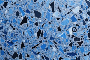 Lacivert terrazzo yüzey dokusunun işlenmiş kolajı. Pankart, arkaplan veya 3B haritalama için doku