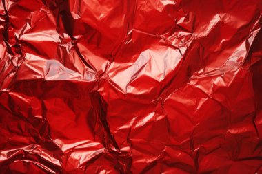 İşlenmiş kırmızı plastik selofan yüzey dokusu kolajı. Pankart, arkaplan veya 3B haritalama için doku