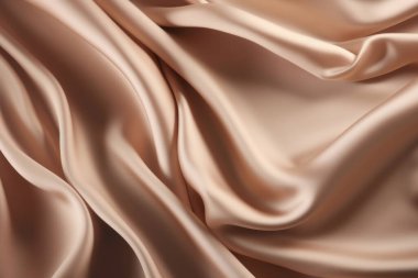 Yumuşak, zarif, açık bej, kahverengi, saten kumaş kumaş kumaştan işlenmiş bir kolaj. Pankart, arkaplan veya 3B haritalama için doku