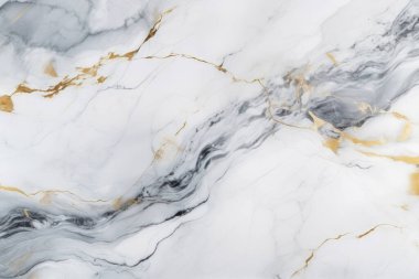 İşlenmiş beyaz ve altın mermer desenli kolaj. Pankart, arkaplan veya 3B haritalama için doku