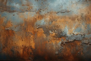 Gündüz vakti paslı metal yaprak dokusunun işlenmiş kolajı. Pankart, arkaplan veya 3B haritalama için doku