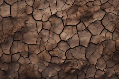 Çatlamış kil yüzey dokusunun işlenmiş kolajı. Pankart, arkaplan veya 3B haritalama için doku