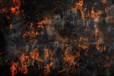 Siyah ve turuncu paslı metal yüzey fotoğrafı. Arkaplan veya haritalama için arkaplan dokusu