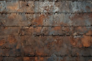 Turuncu paslı metal yüzey dokusunun işlenmiş kolajı. Pankart, arkaplan veya 3B haritalama için doku