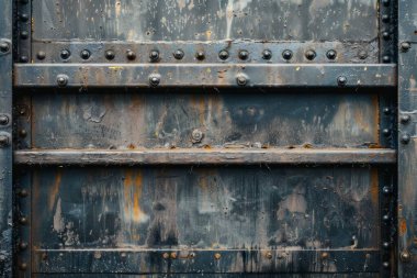 Pas metal duvarlı tren vagonunun yan görüntüsü. Yakından. Arkaplan veya haritalama için arkaplan dokusu