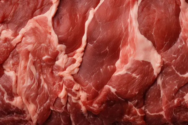 İşlenmiş taze çiğ et yüzey dokusu kolajı. Pankart, arkaplan veya 3B haritalama için doku