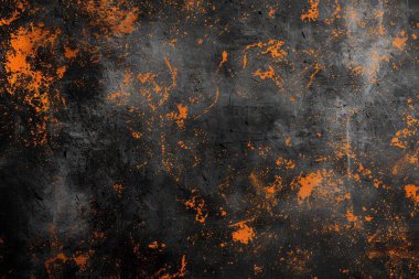 Siyah ve turuncu paslı metal yüzey fotoğrafı. Arkaplan veya haritalama için arkaplan dokusu