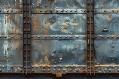 Pas metal duvarlı tren vagonunun yan görüntüsü. Yakından. Arkaplan veya haritalama için arkaplan dokusu