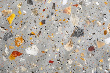 Gri terrazzo desenli fotoğraf yüzey yüzeyine yakın çekim. Arkaplan veya haritalama için arkaplan dokusu