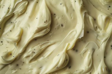 Krem rengi sarımsaklı mayonez sosunun fotoğrafı. Arkaplan ya da yemek tarifleri için yemek fotoğrafı