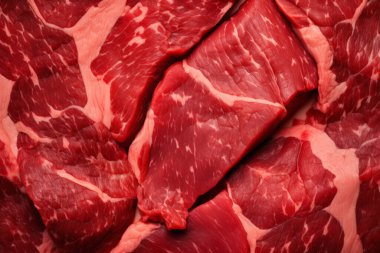 İşlenmiş taze çiğ et yüzey dokusu kolajı. Pankart, arkaplan veya 3B haritalama için doku