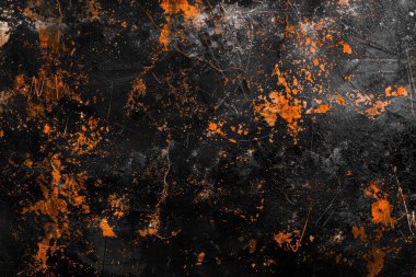 Siyah ve turuncu paslı metal yüzey fotoğrafı. Arkaplan veya haritalama için arkaplan dokusu