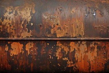 Gündüz vakti paslı metal yaprak dokusunun işlenmiş kolajı. Pankart, arkaplan veya 3B haritalama için doku