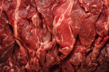 İşlenmiş taze çiğ et yüzey dokusu kolajı. Pankart, arkaplan veya 3B haritalama için doku