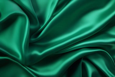 Zümrüt yeşili ipek yüzey dokusunun işlenmiş kolajı. Pankart, arkaplan veya 3B haritalama için doku