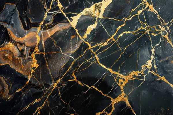Yakından altın damarlı koyu siyah mermer desenli fotoğraf. Arkaplan veya haritalama için arkaplan dokusu