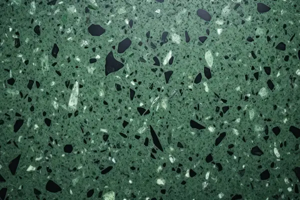 Yeşil terrazzo yüzey dokusunun işlenmiş kolajı. Pankart, arkaplan veya 3B haritalama için doku