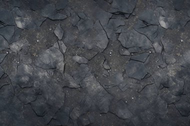 Siyah taş asfalt yüzey dokusunun işlenmiş kolajı. Pankart, arkaplan veya 3B haritalama için doku
