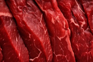 İşlenmiş taze çiğ et yüzey dokusu kolajı. Pankart, arkaplan veya 3B haritalama için doku
