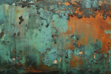 İşlenmiş grunge parçalı kolajı paslı, güpegündüz desenli metal. Pankart, arkaplan veya 3B haritalama için doku