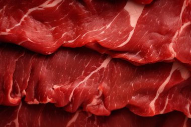 İşlenmiş taze çiğ et yüzey dokusu kolajı. Pankart, arkaplan veya 3B haritalama için doku
