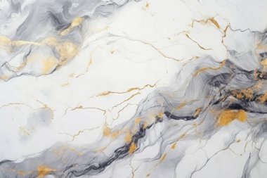 İşlenmiş beyaz ve altın mermer desenli kolaj. Pankart, arkaplan veya 3B haritalama için doku