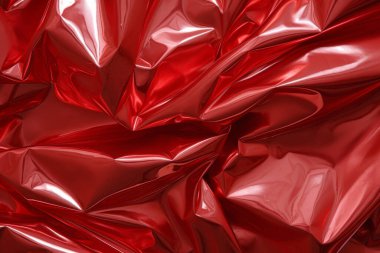 İşlenmiş kırmızı plastik selofan yüzey dokusu kolajı. Pankart, arkaplan veya 3B haritalama için doku