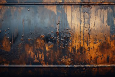 Gündüz vakti paslı metal yaprak dokusunun işlenmiş kolajı. Pankart, arkaplan veya 3B haritalama için doku