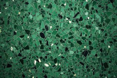 Yeşil terrazzo yüzey dokusunun işlenmiş kolajı. Pankart, arkaplan veya 3B haritalama için doku
