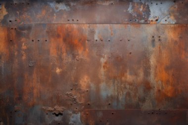 Turuncu paslı metal yüzey dokusunun işlenmiş kolajı. Pankart, arkaplan veya 3B haritalama için doku